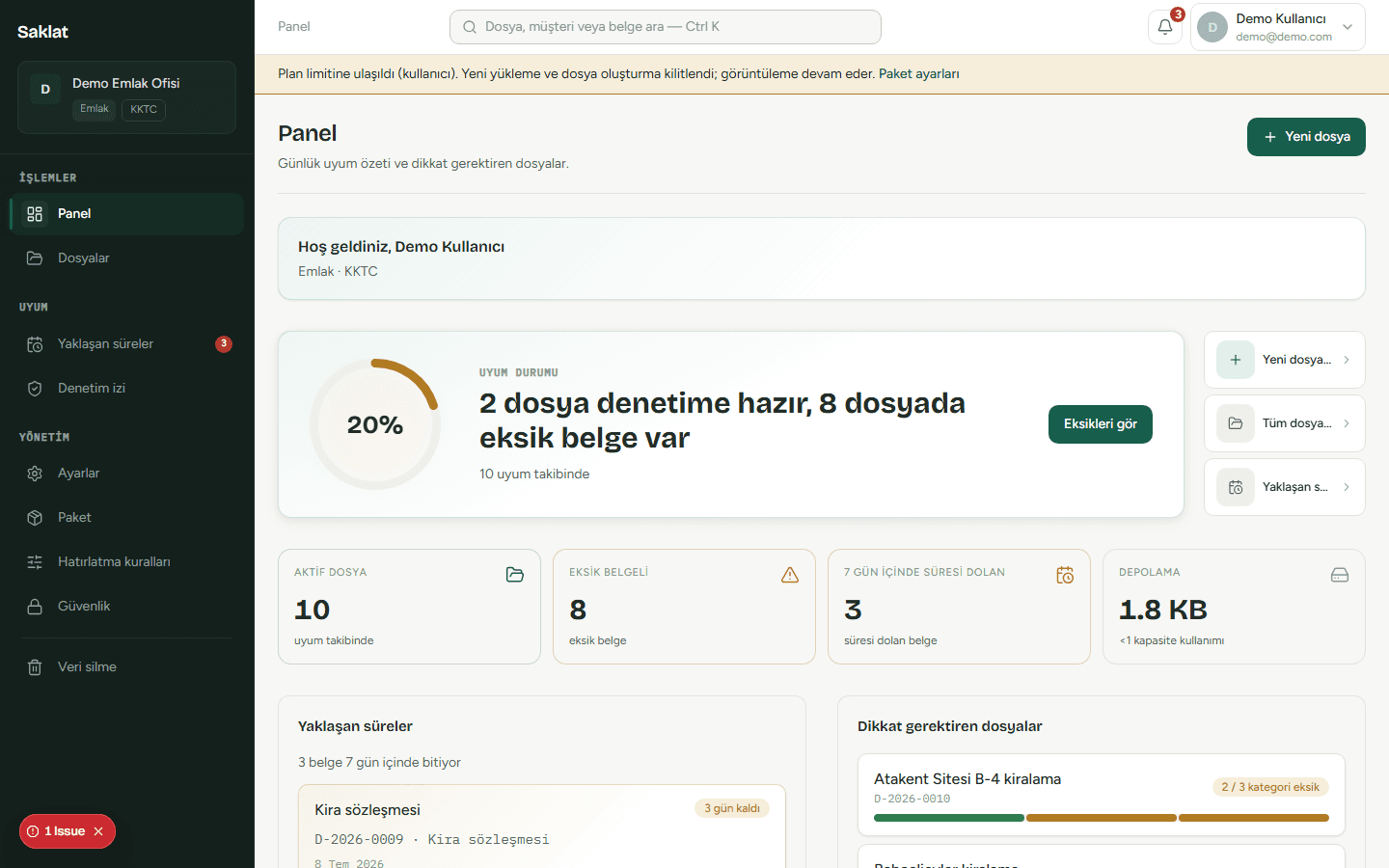 Saklat panel, uyumluluk özeti ve dosya listesi